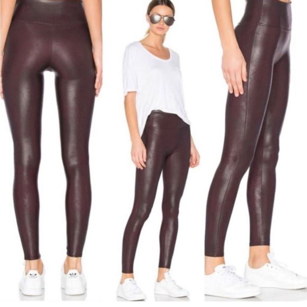 Spanx Faux Leather Leggings in wine, size Small